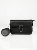 Ribbed Texture Flap Crossbody Bag with Detachable Pouch – Midnight Black