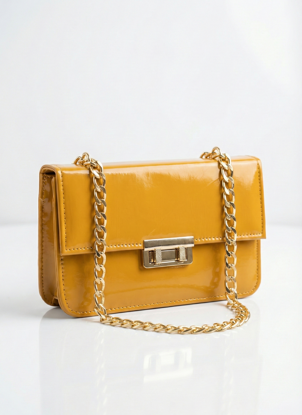 Mustard Patent Leather Crossbody Bag