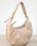 Ruched Vegan Leather Hobo Bag with Knotted Handle