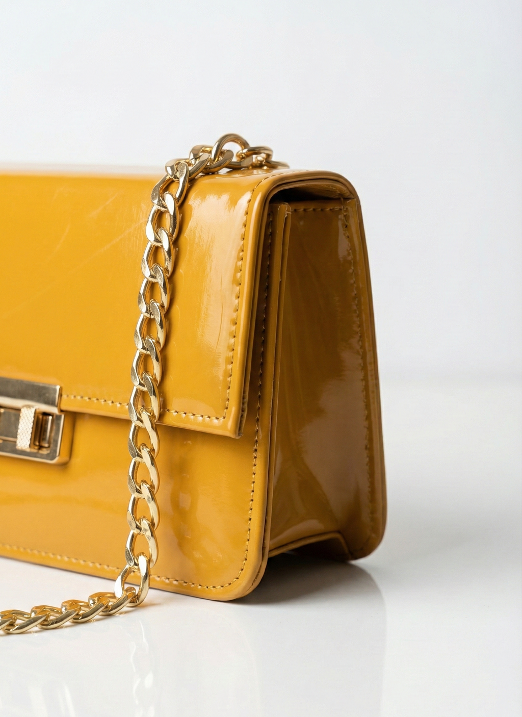 Mustard Patent Leather Crossbody Bag