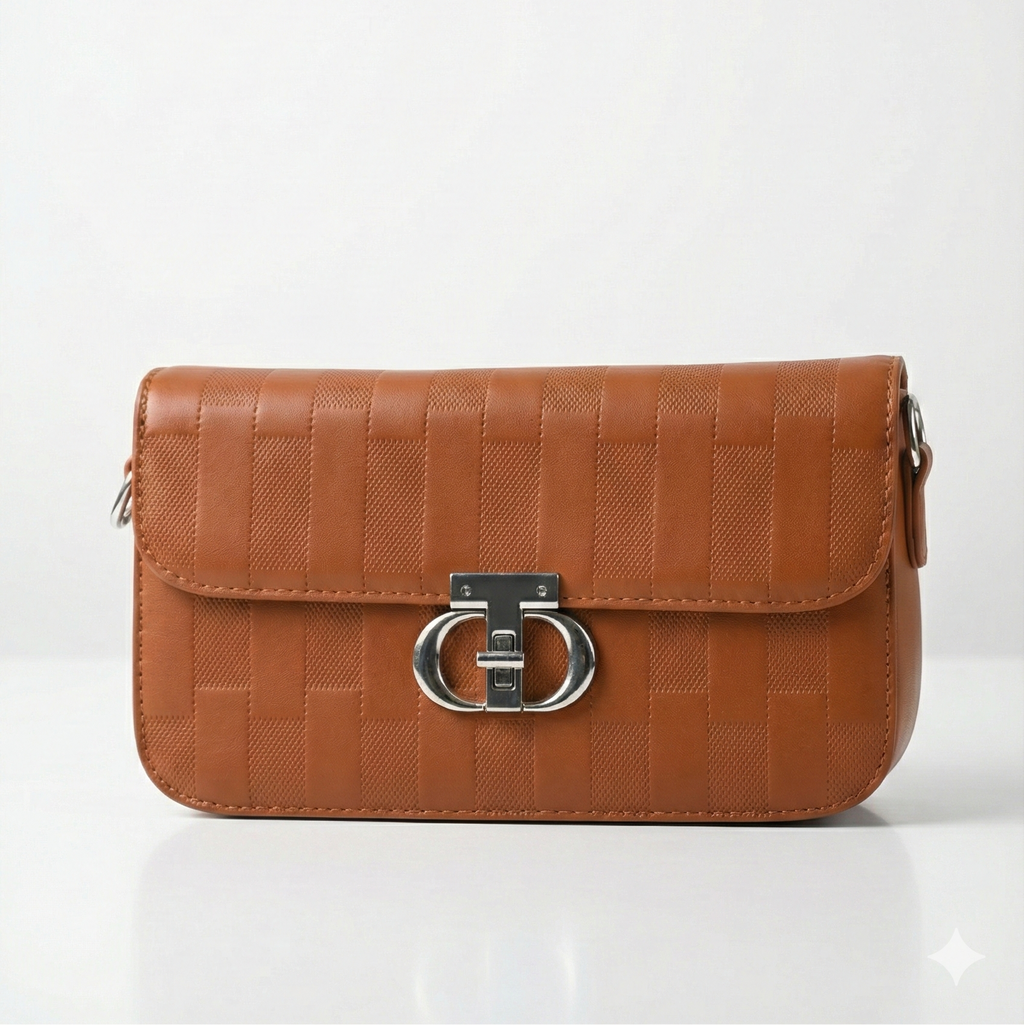 Dual-Texture Flap Crossbody Bag