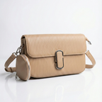 Ribbed Texture Flap Crossbody Bag with Detachable Round Pouch