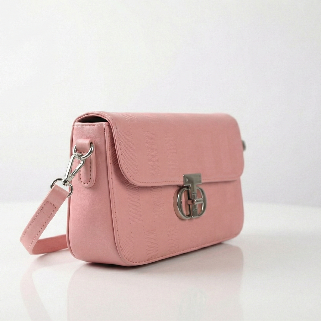 Dual-Texture Flap Crossbody Bag - Pink