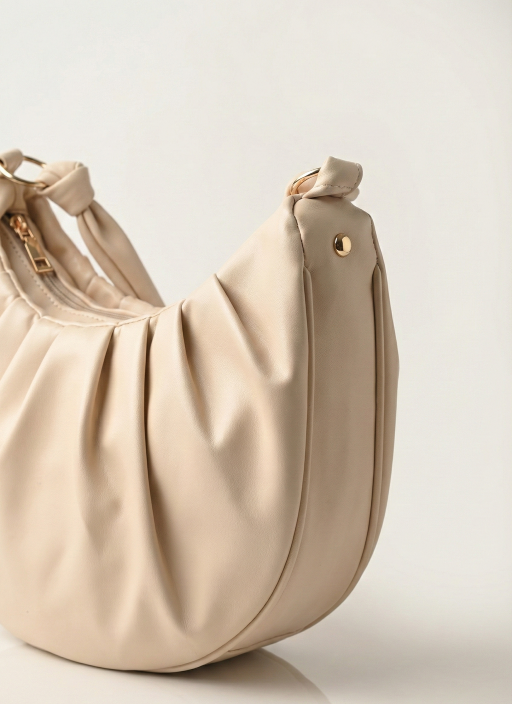 Ruched Vegan Leather Hobo Bag with Knotted Handle