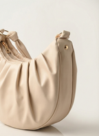 Ruched Vegan Leather Hobo Bag with Knotted Handle