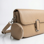 Ribbed Texture Flap Crossbody Bag with Detachable Round Pouch