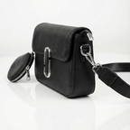 Ribbed Texture Flap Crossbody Bag with Detachable Pouch – Midnight Black
